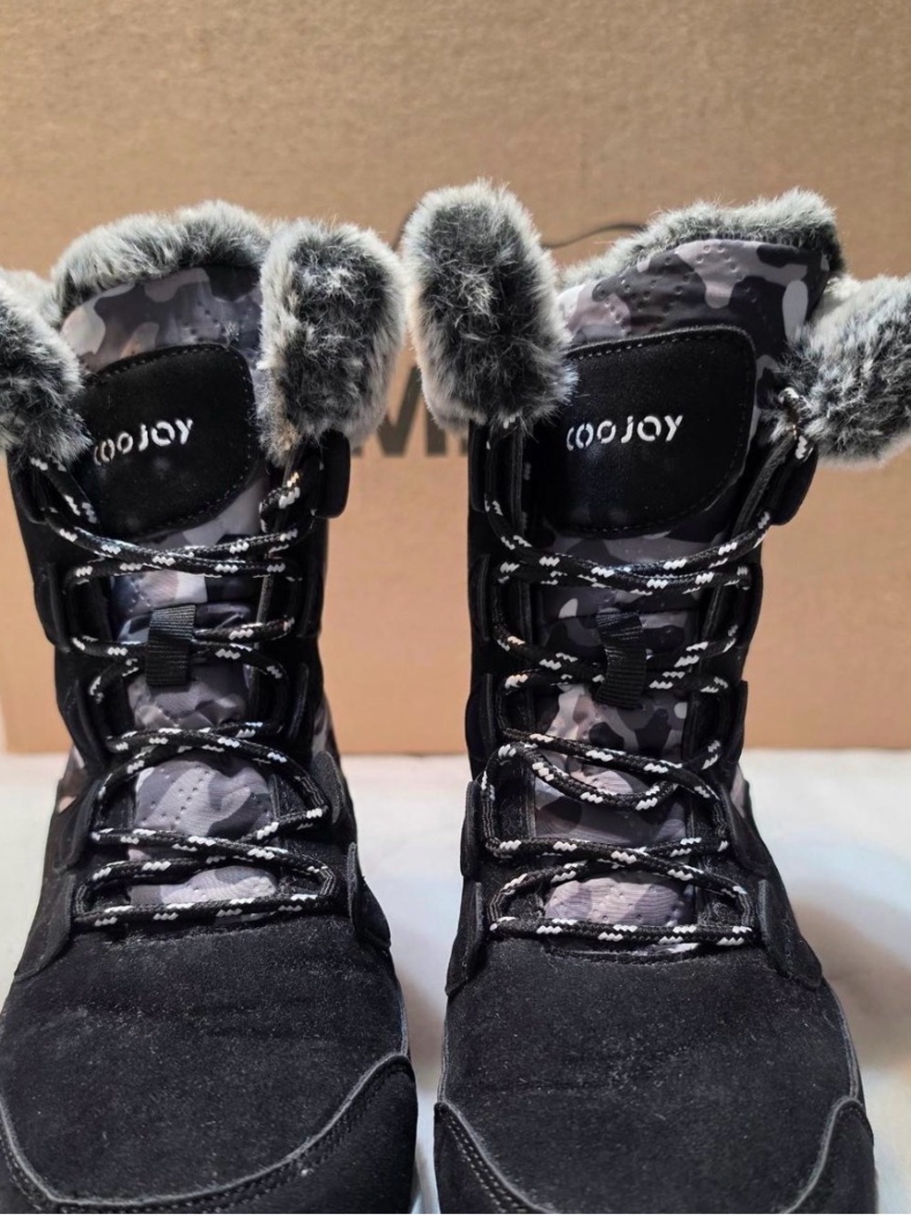 Women's Black Lace-Up Faux Fur Winter Boots